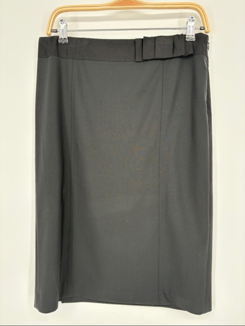 👾 Theory wool Black Pencil Skirt with grosgrain Waist Bow double back vent